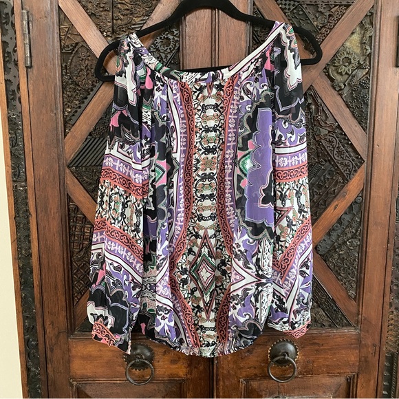 Hale Bob Tribal Print Long Sleeve Blouse, Size XS - Picture 2 of 7